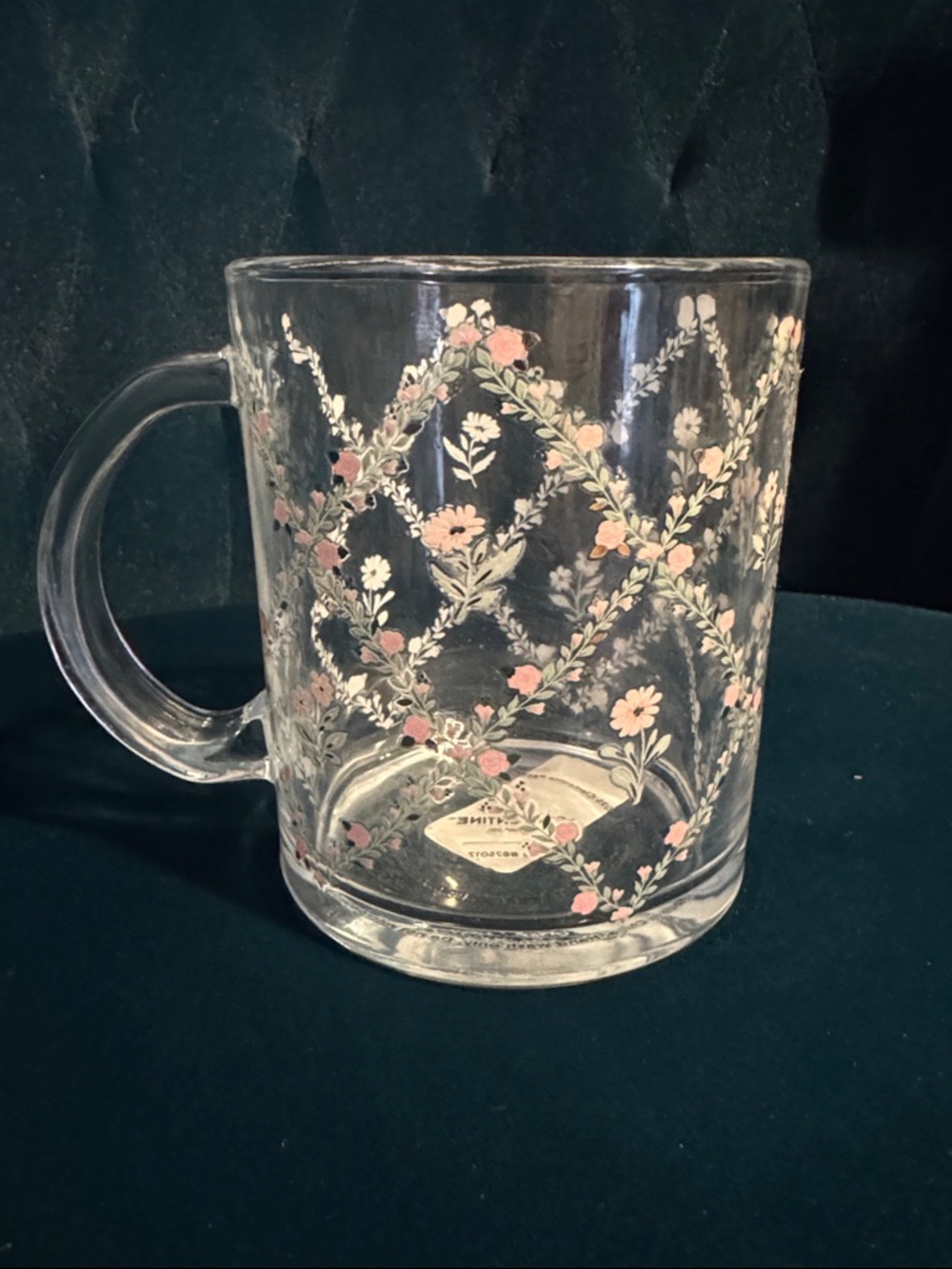 NEW Clementine Paper Inc Rose Lattice Pink Floral Glass Coffee Mug